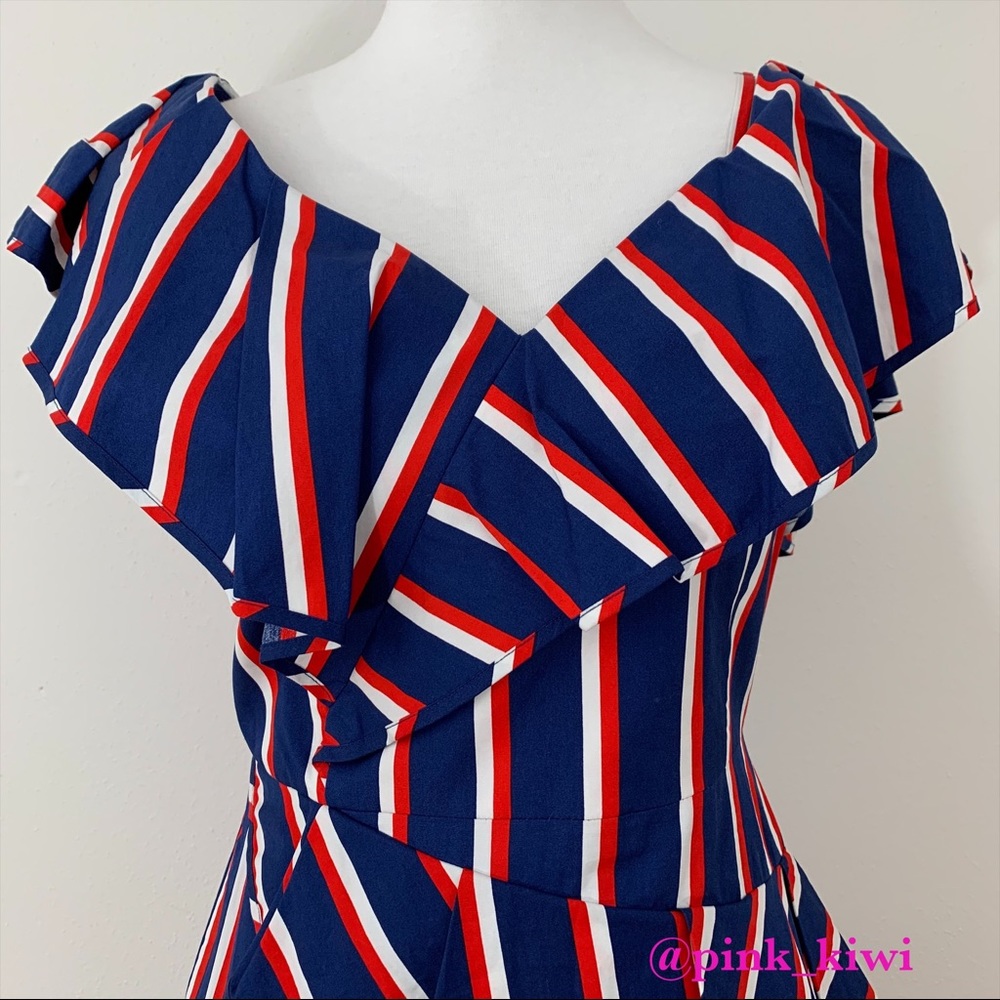 Alice + Olivia Laflora Asymmetrical Striped Ruffle Dress - Picture 2 of 13